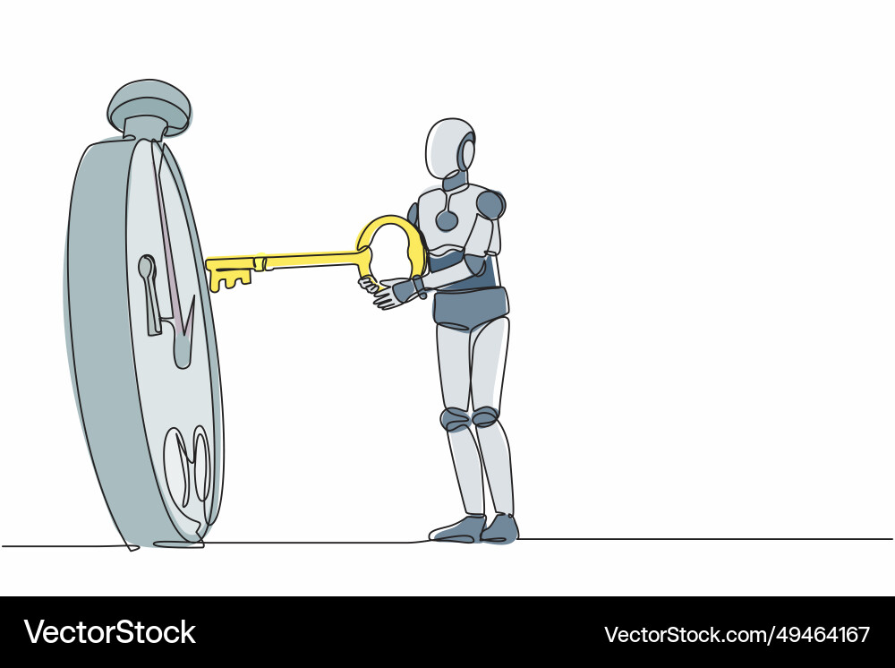 Single continuous line drawing robot putting big Single continuous line drawing robot putting big vector image