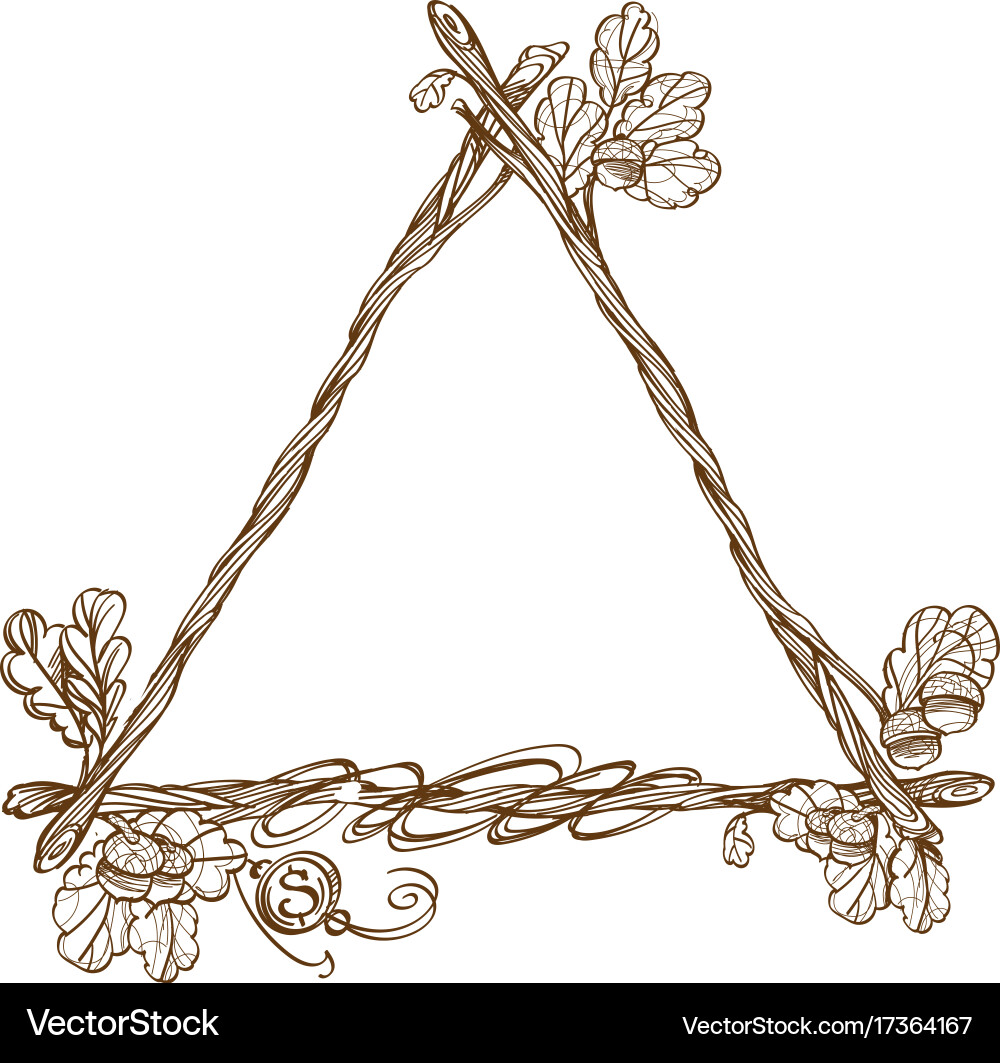 Triangular frame of oak branches with leaves Vector Image