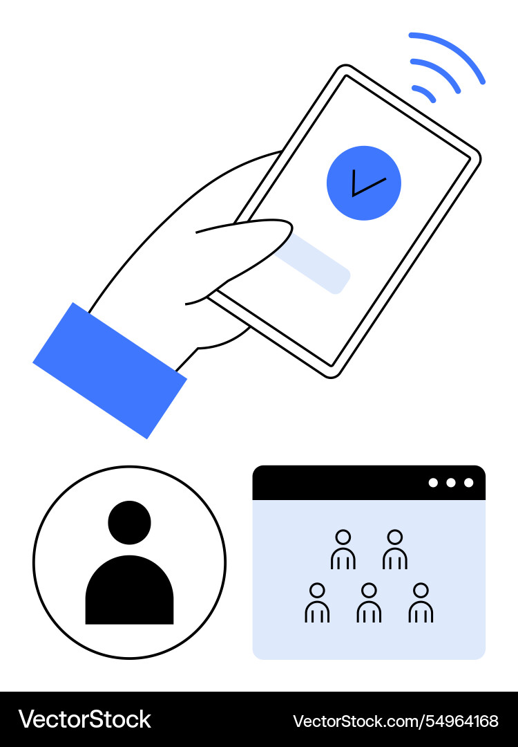 Hand using smartphone with checkmark user profile Hand using smartphone with checkmark user profile vector image