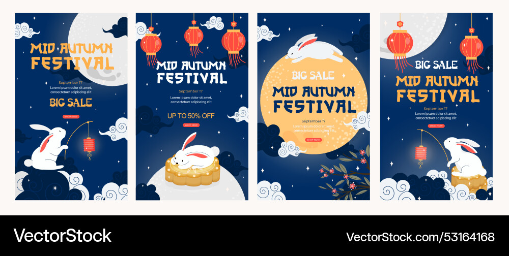 Mid-autumn festival big sale with rabbits Mid-autumn festival big sale with rabbits vector image