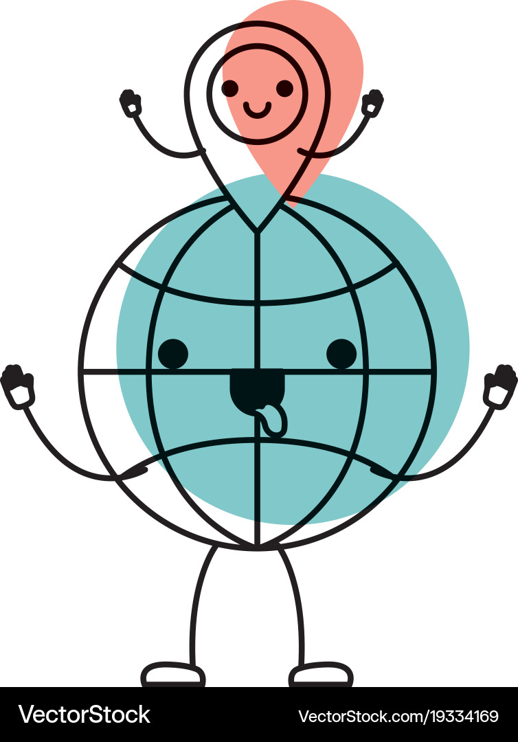 Animated kawaii world globe and map pointer vector image