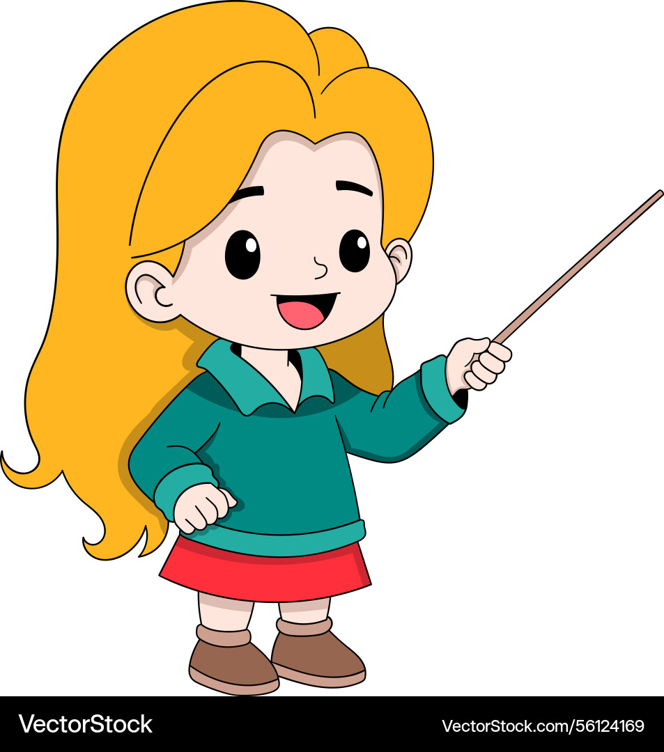 Cartoon girl character explaining with pointer Vector Image