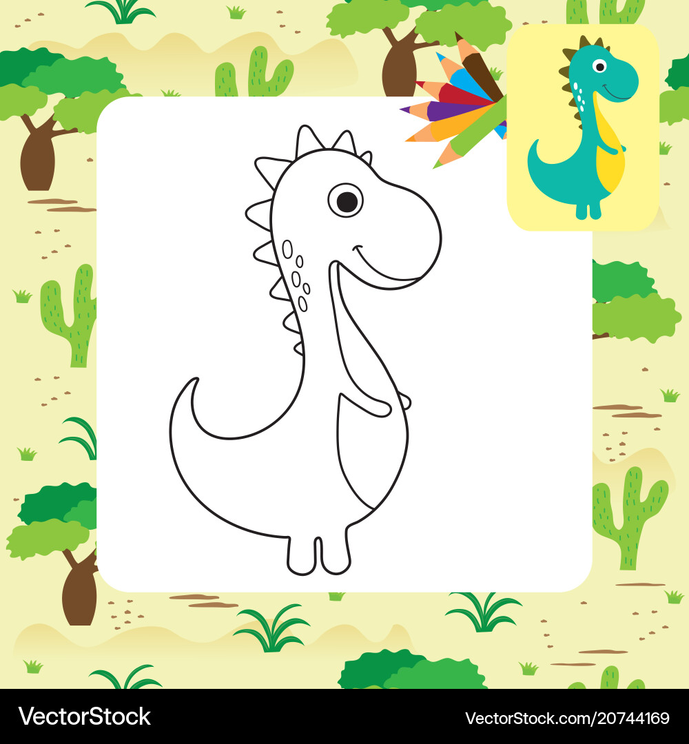 Cute cartoon dino coloring page Cute cartoon dino coloring page vector image