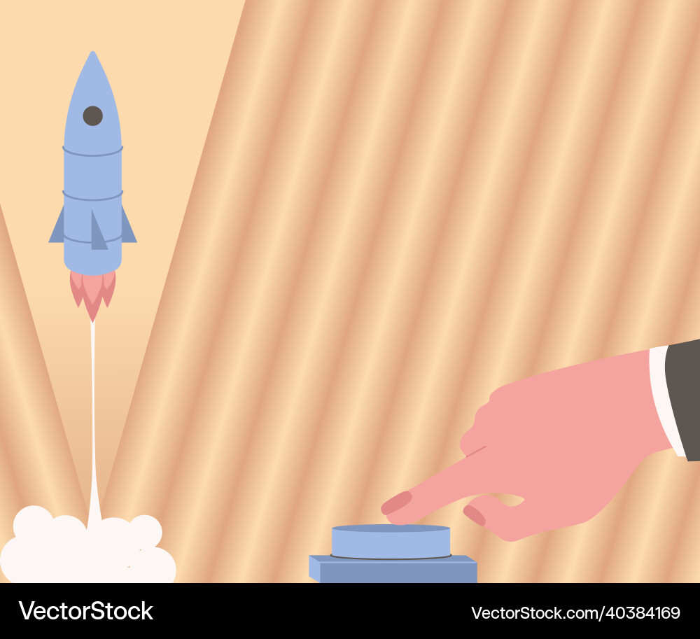 Man hand pressing button to launch rocket Man hand pressing button to launch rocket Vector Image