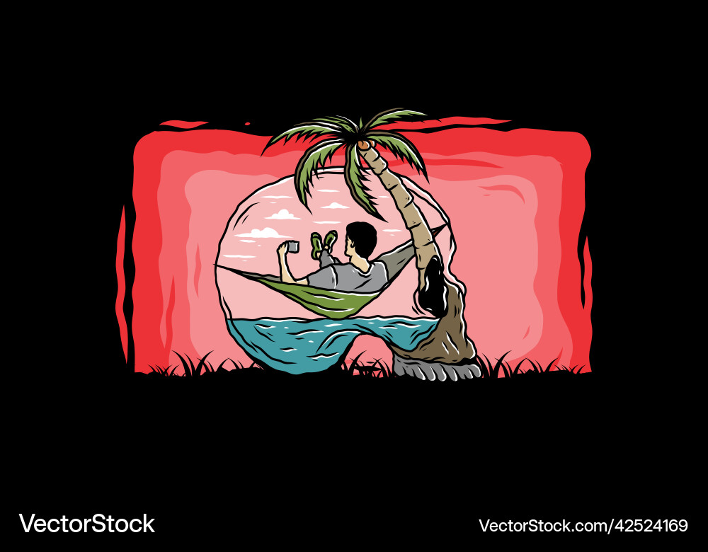 Man on hammock in skull shape Man on hammock in skull shape vector image