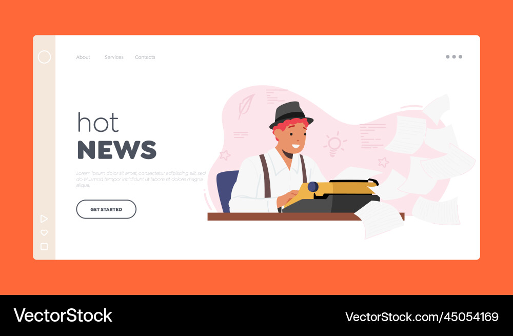 Man write on typewriter landing page template Man write on typewriter landing page template vector image