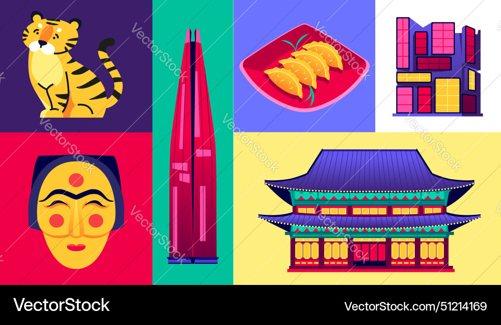 National symbols of south korea - set flat National symbols of south korea - set flat vector image