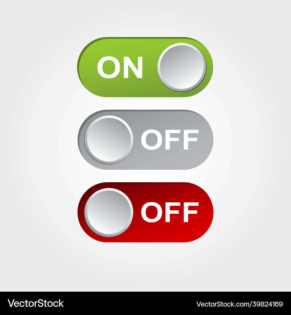 On and off toggle switch buttons On and off toggle switch buttons vector image