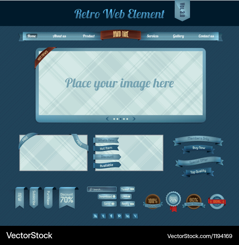Retro Web Elements - Ribbon & Badge Set vector image