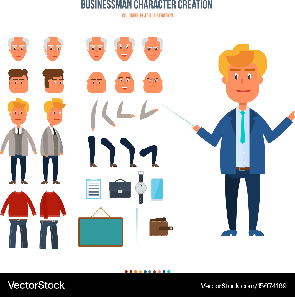 Set objects which create character businessman Vector Image
