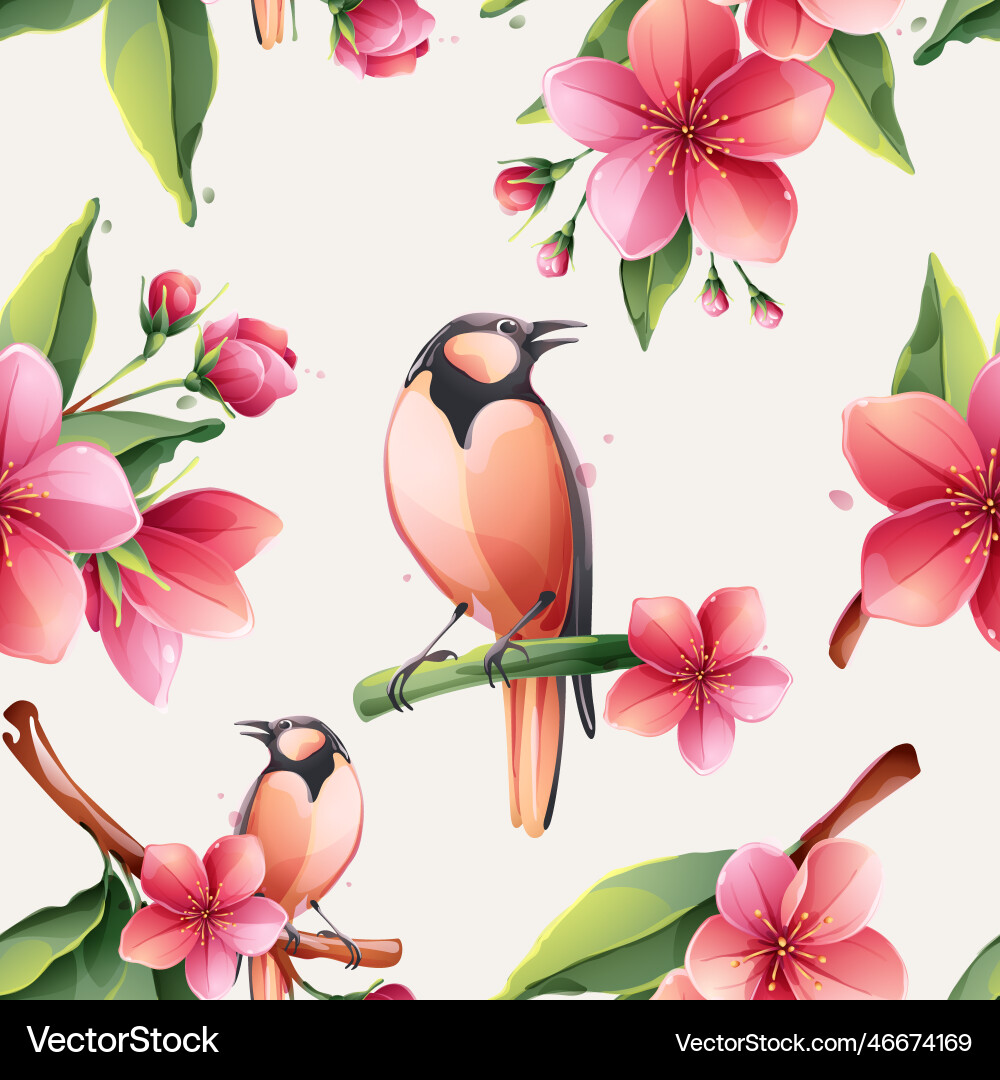 Spring sakura seamless pattern with blooming Spring sakura seamless pattern with blooming vector image