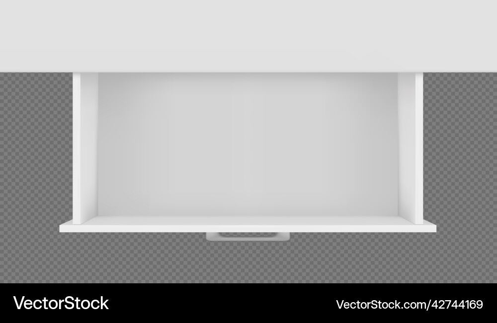 Top view of white empty open drawer cabinet Top view of white empty open drawer cabinet vector image