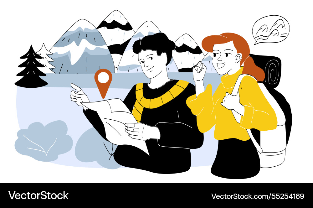 Travelers exploring mountain trail Travelers exploring mountain trail vector image