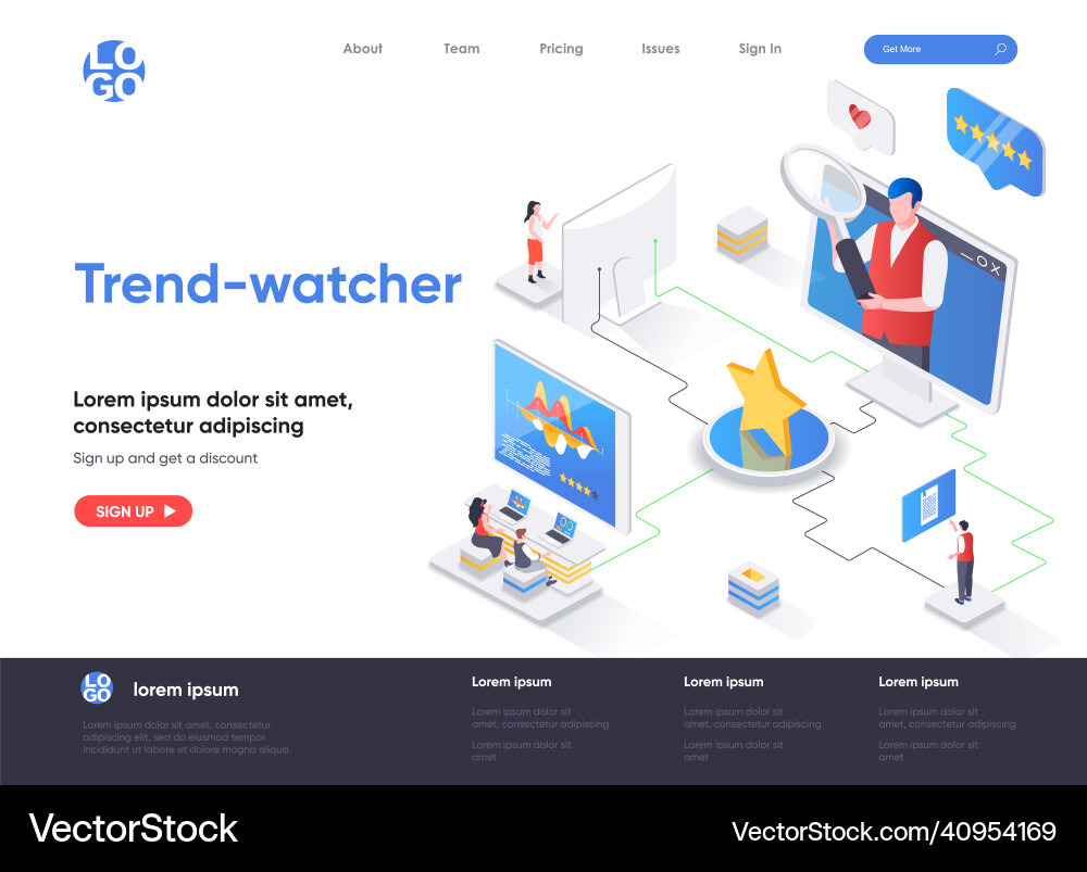 Trendwatcher isometrische Landing Page Profi Trendwatcher isometrische Landing Page Profi vektorbild