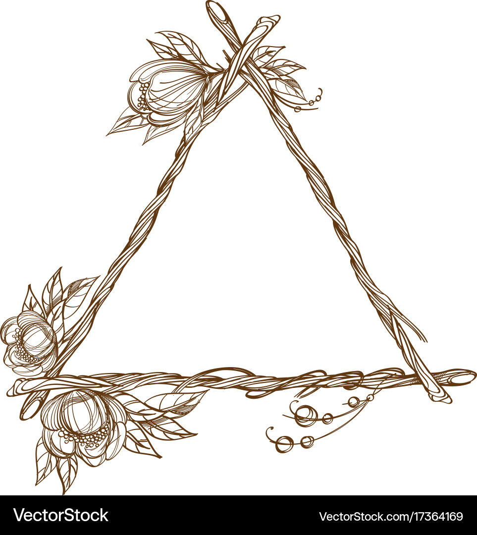 Triangular frame made of branches with lush vector image
