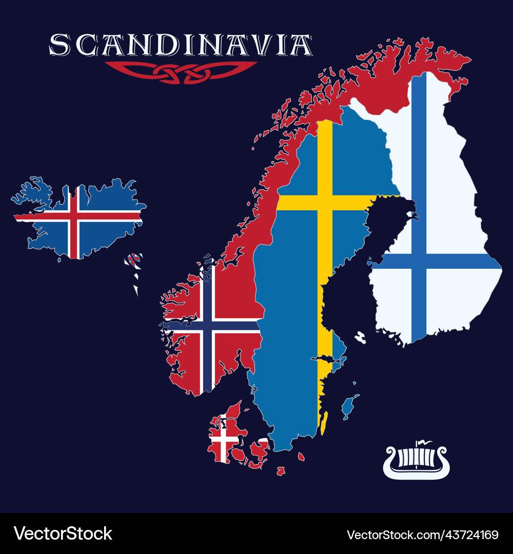 Viking style design scandinavian countries map vector image