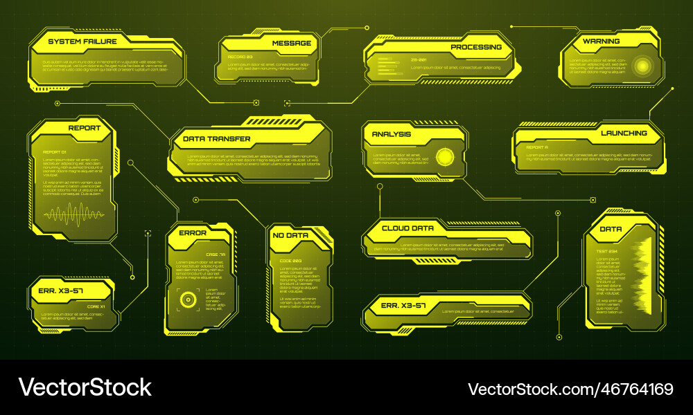 Yellow futuristic hud ui elements sci-fi user vector image