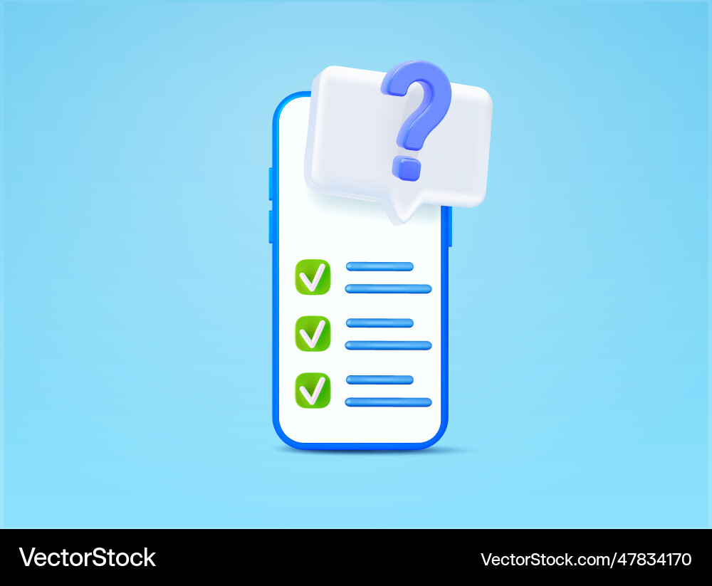 3d smartphone with checklist checkbox check mark 3d smartphone with checklist checkbox check mark vector image
