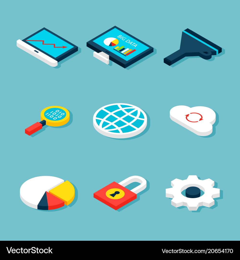 Big data isometric objects Big data isometric objects vector image