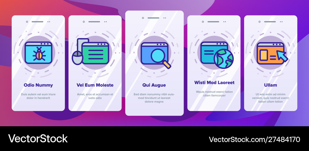 Browser internet web site pages onboarding set Browser internet web site pages onboarding set vector image