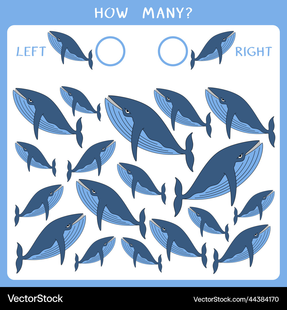Count how many whales swim left and right Count how many whales swim left and right vector image