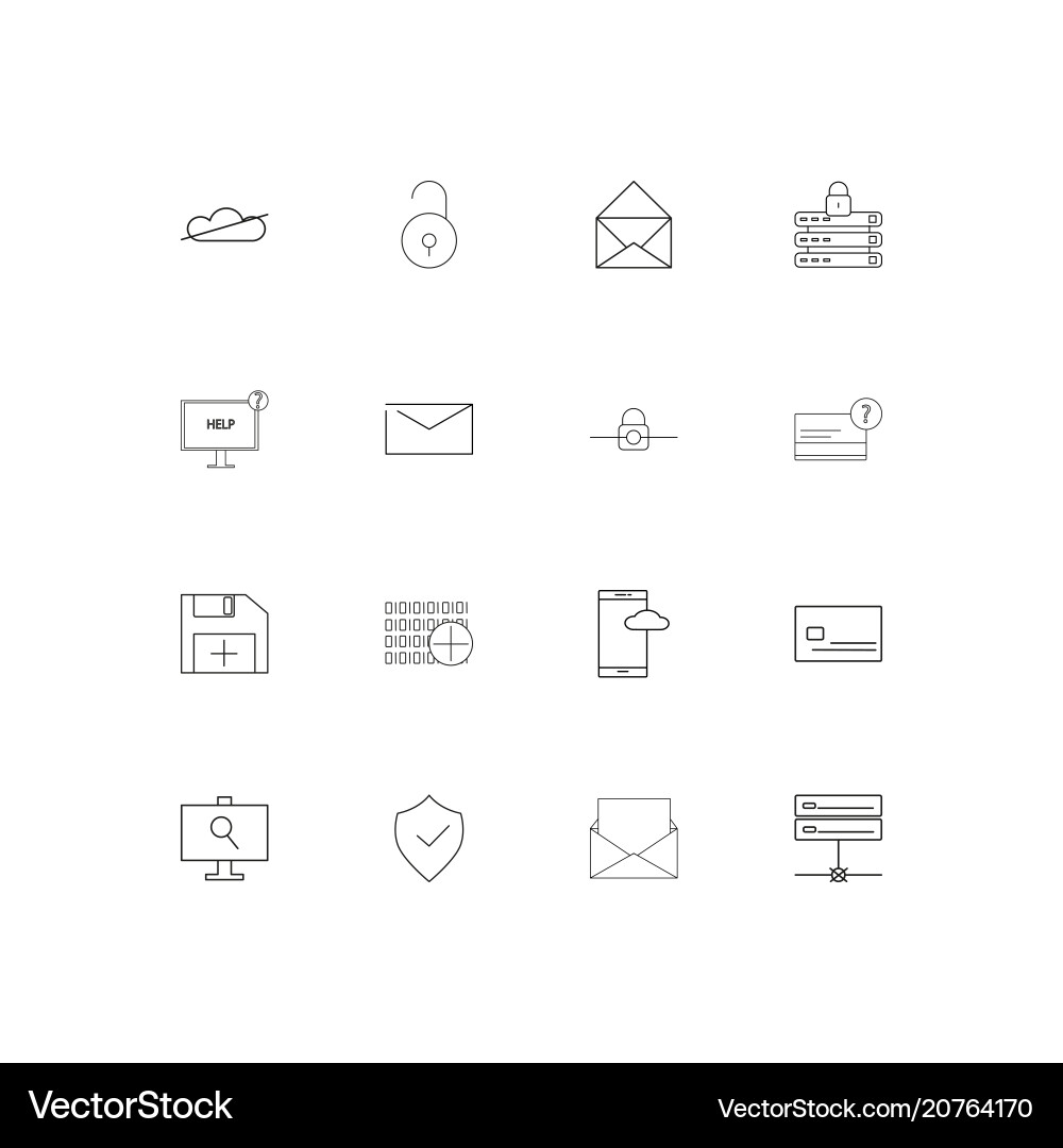 Cyber security linear thin icons set outlined vector image