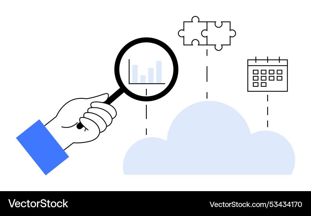 Hand with magnifying glass analyzing data chart Hand with magnifying glass analyzing data chart vector image