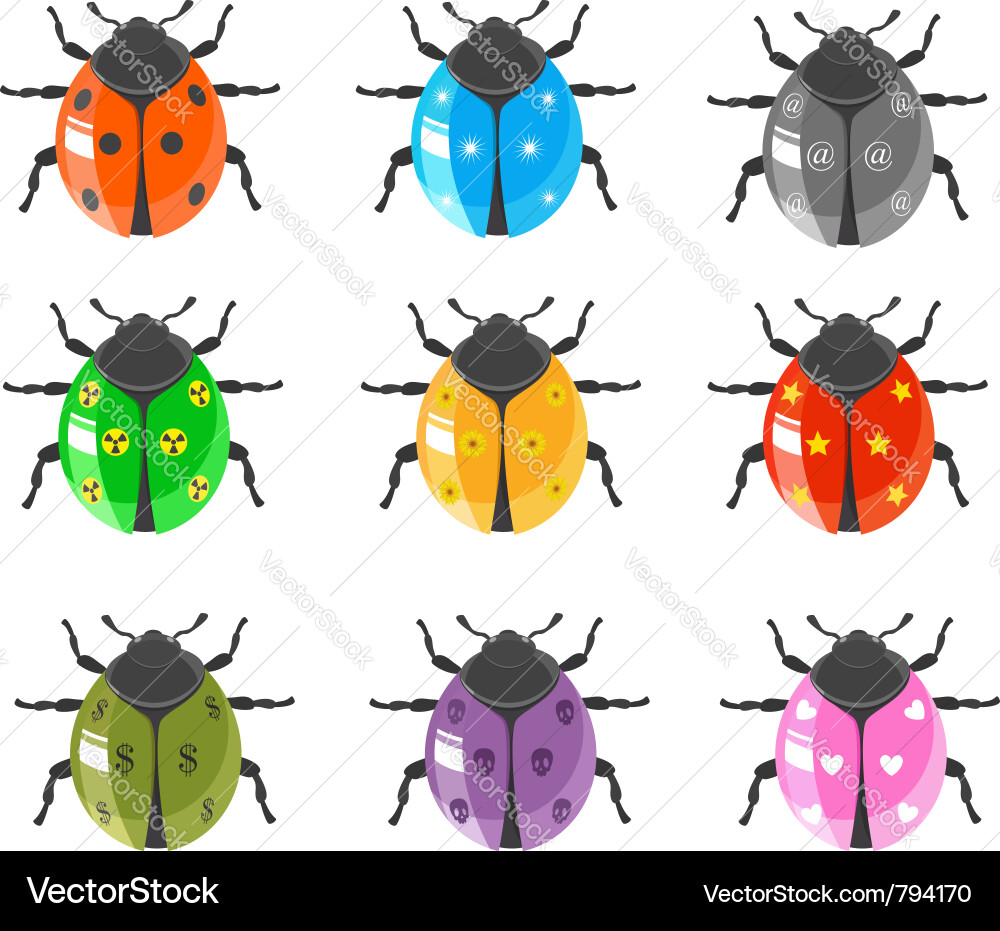 Ladybug Icon Set - Glossy Bugs Vector Image