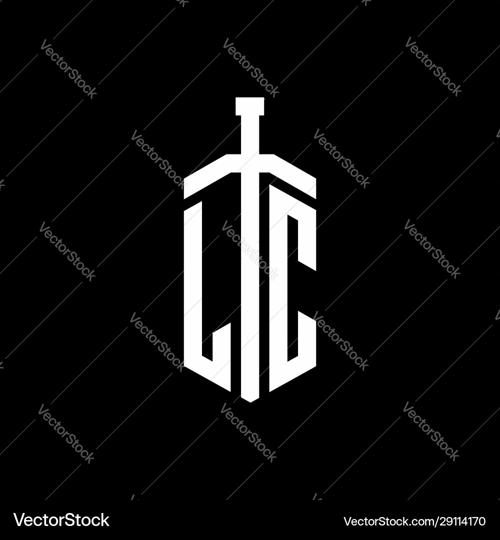 Lc logo monogram with sword element ribbon design Vector Image