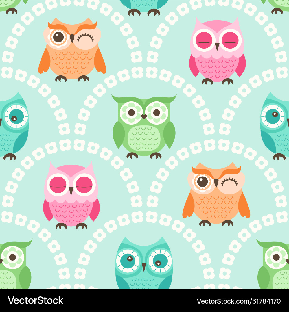 Seamless cute owls cartoon character background – Royalty-Free Vector |  VectorStock, image size:999x1080