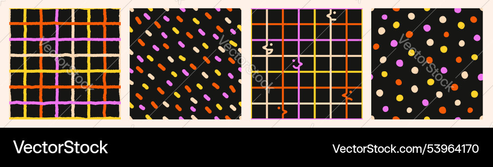 Seamless pattern set of multicolored hand drawn Vector Image