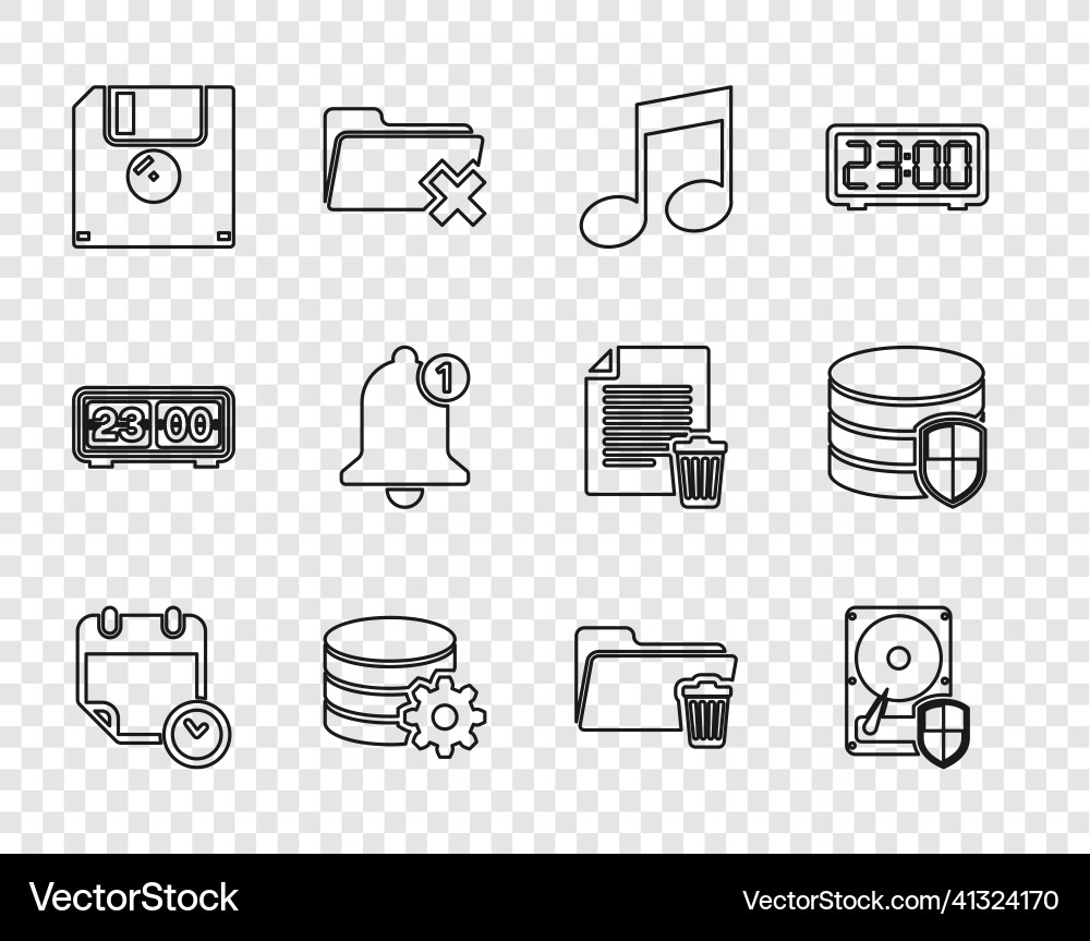 Set line calendar and clock hard disk drive hdd Set line calendar and clock hard disk drive hdd vector image