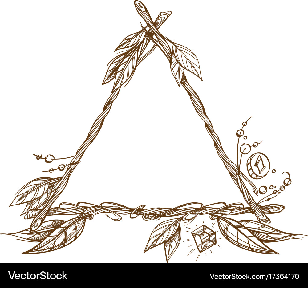 Triangular Branch and Feather Frame vector image