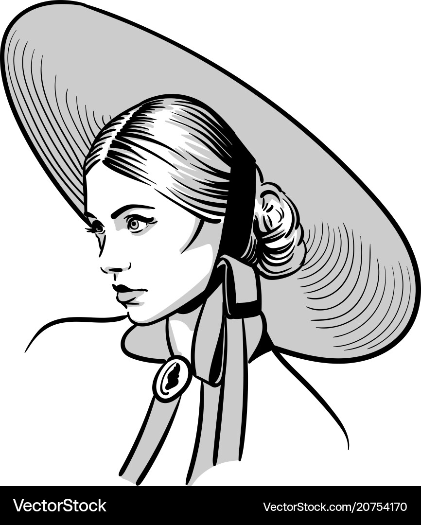 Woman face portrait with hat black and white Woman face portrait with hat black and white vector image
