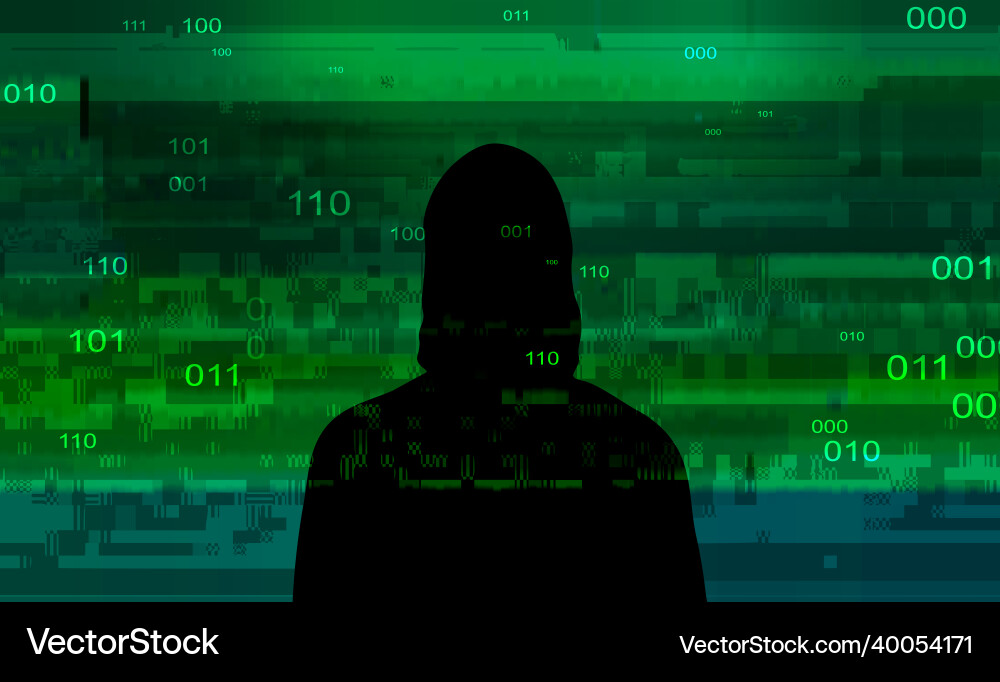 Computer hacker on abstract binary code vector image