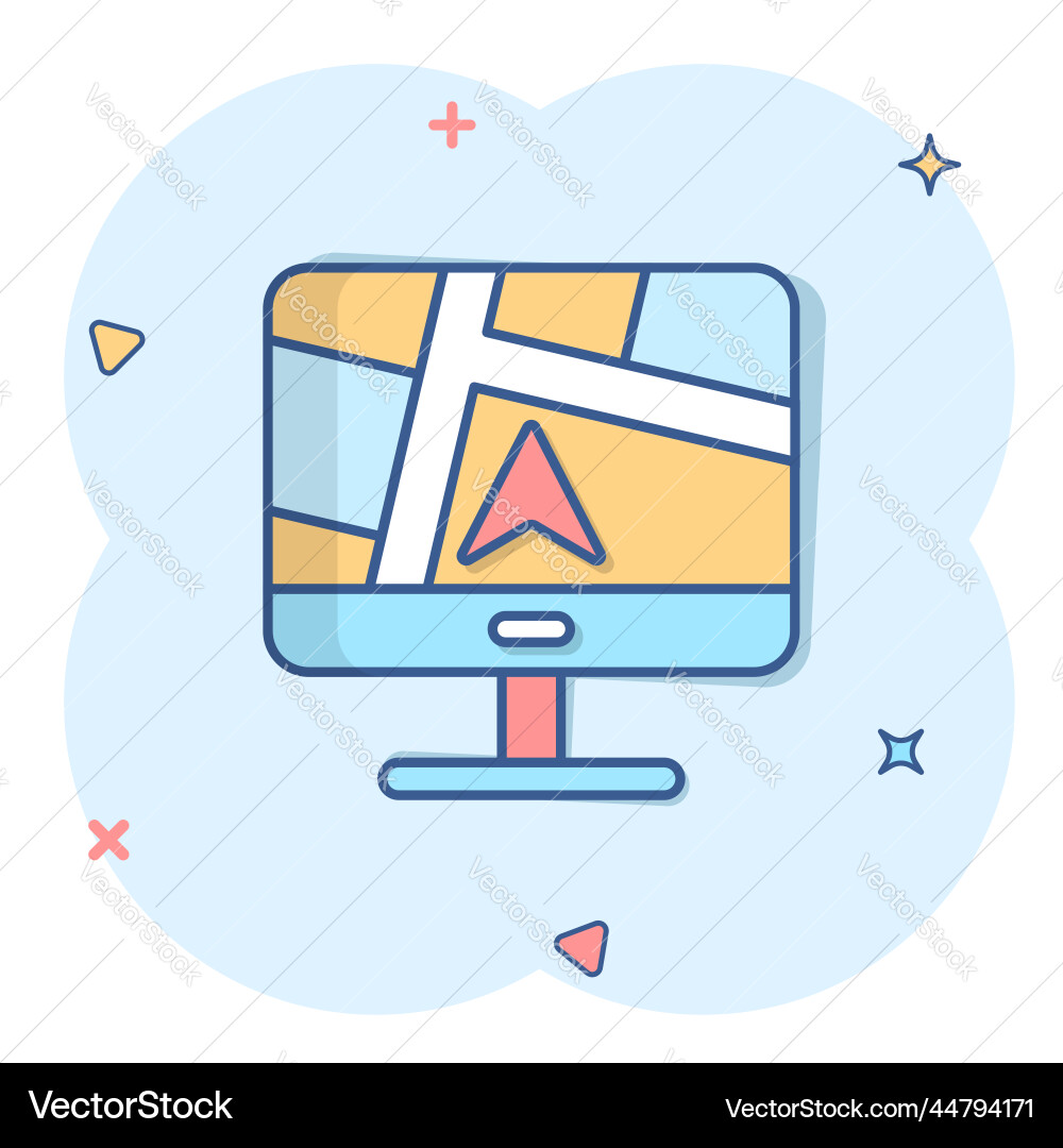 Computer navigation icon in comic style monitor Computer navigation icon in comic style monitor vector image
