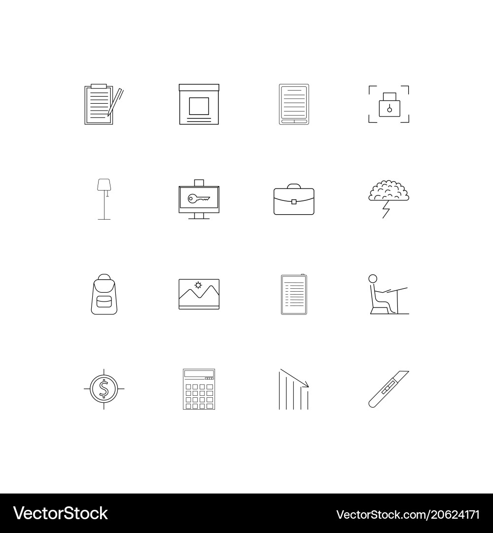 Office simple linear icons set outlined Vector Image