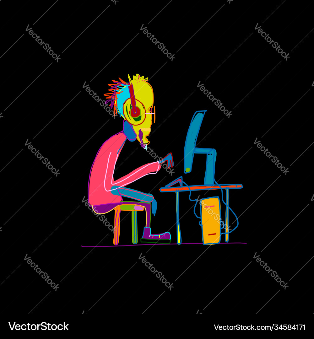 Programmer at work sketch for your design Programmer at work sketch for your design vector image