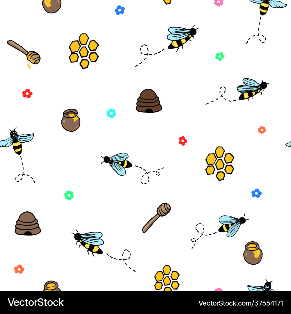 Seamless repeat pattern with buzzing bees Seamless repeat pattern with buzzing bees vector image