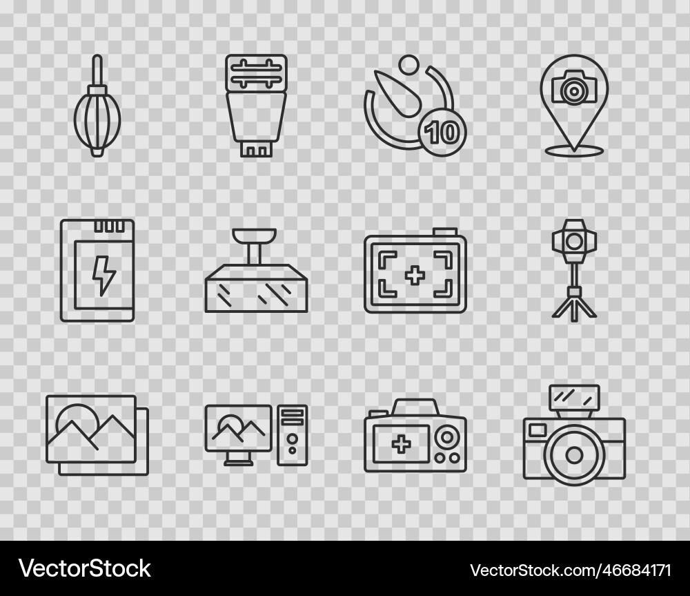 Set line photo frame camera with flash Set line photo frame camera with flash vector image