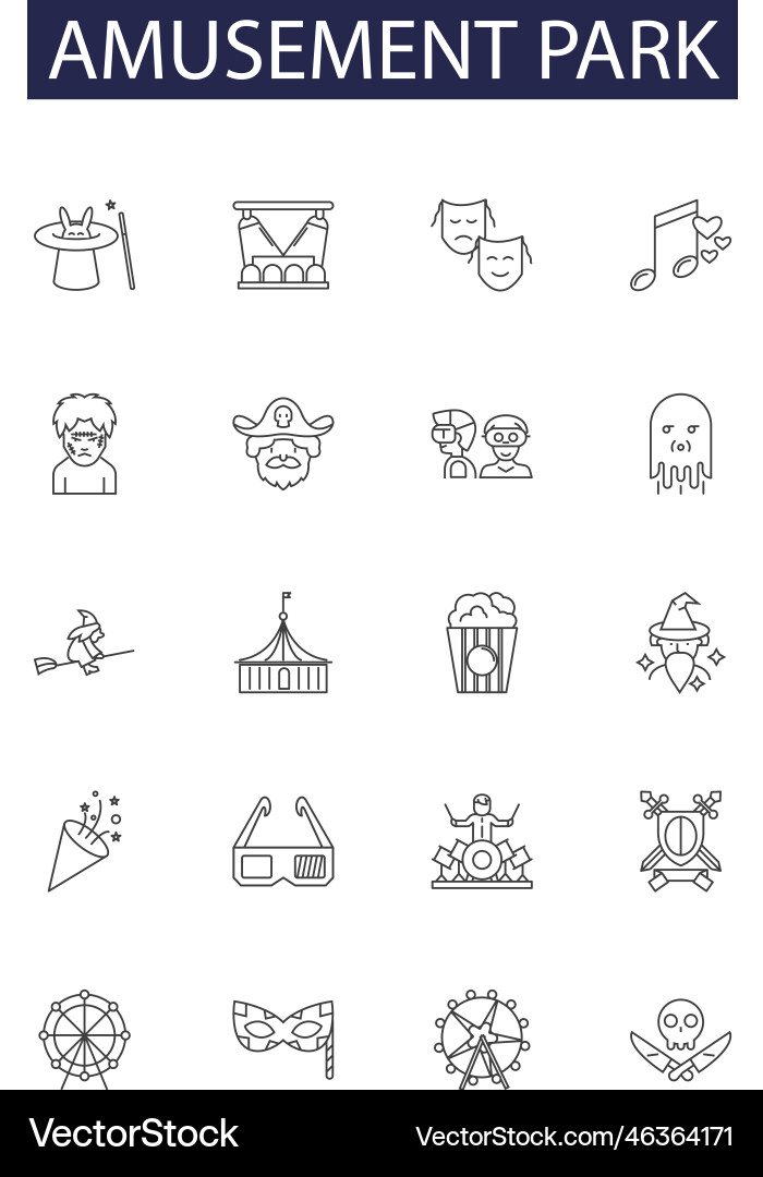 Vergnügungspark Linie Icons und Zeichen Vergnügungspark Linie Icons und Zeichen vektorbild