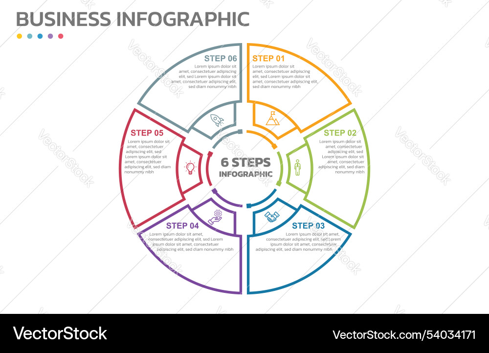 Visual data presentation cycle diagram with 6 Visual data presentation cycle diagram with 6 vector image