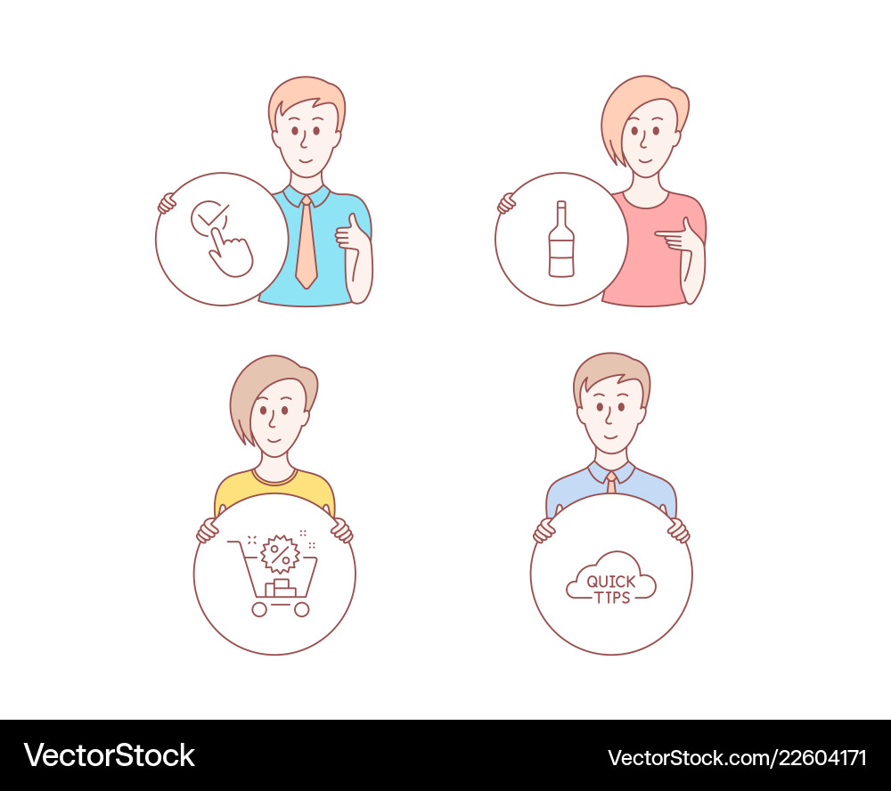 Wine shopping cart and checkbox icons quick tips Wine shopping cart and checkbox icons quick tips Vector Image