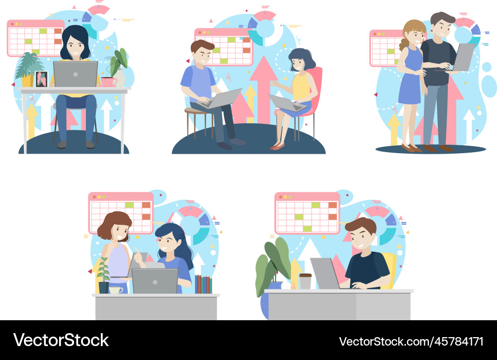 Working characters flat design for web banner Vector Image