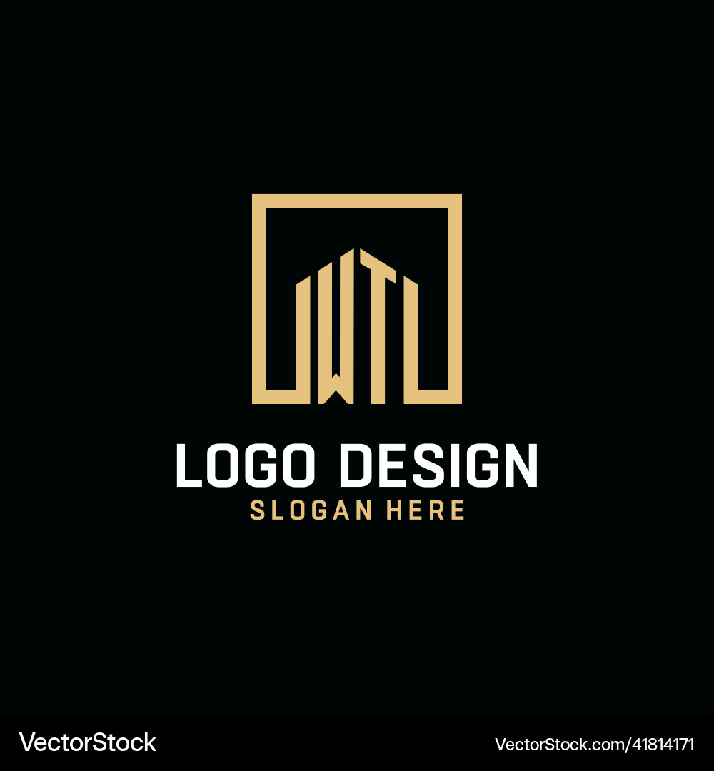 Wt initial monogram logo design with square shape vector image