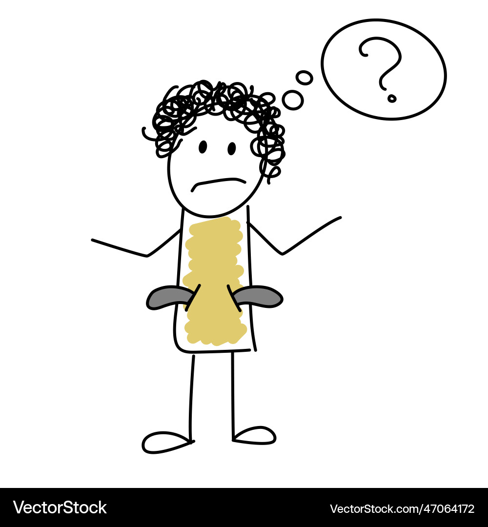 Cartoon doodle character with empty pockets doesnt Cartoon doodle character with empty pockets doesnt Vector Image