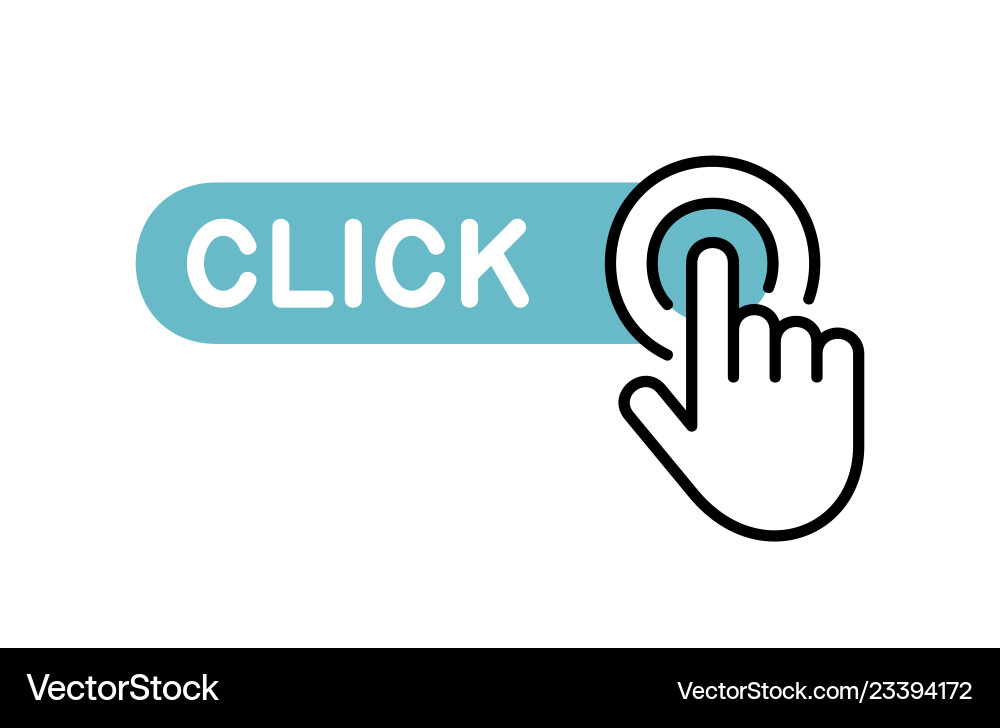 Click here button with hand icon vector image