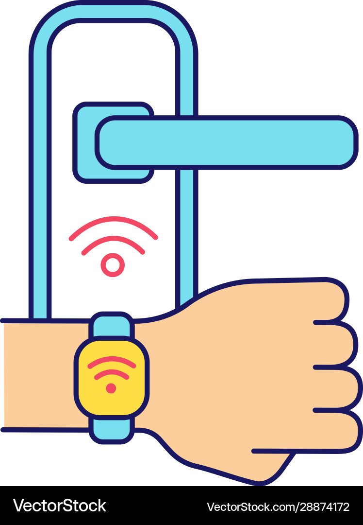 Door lock opened with nfc bracelet color icon Vector Image