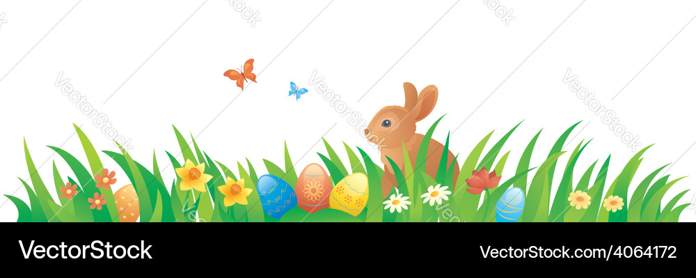 Easter grass with a bunny Royalty Free Vector Image