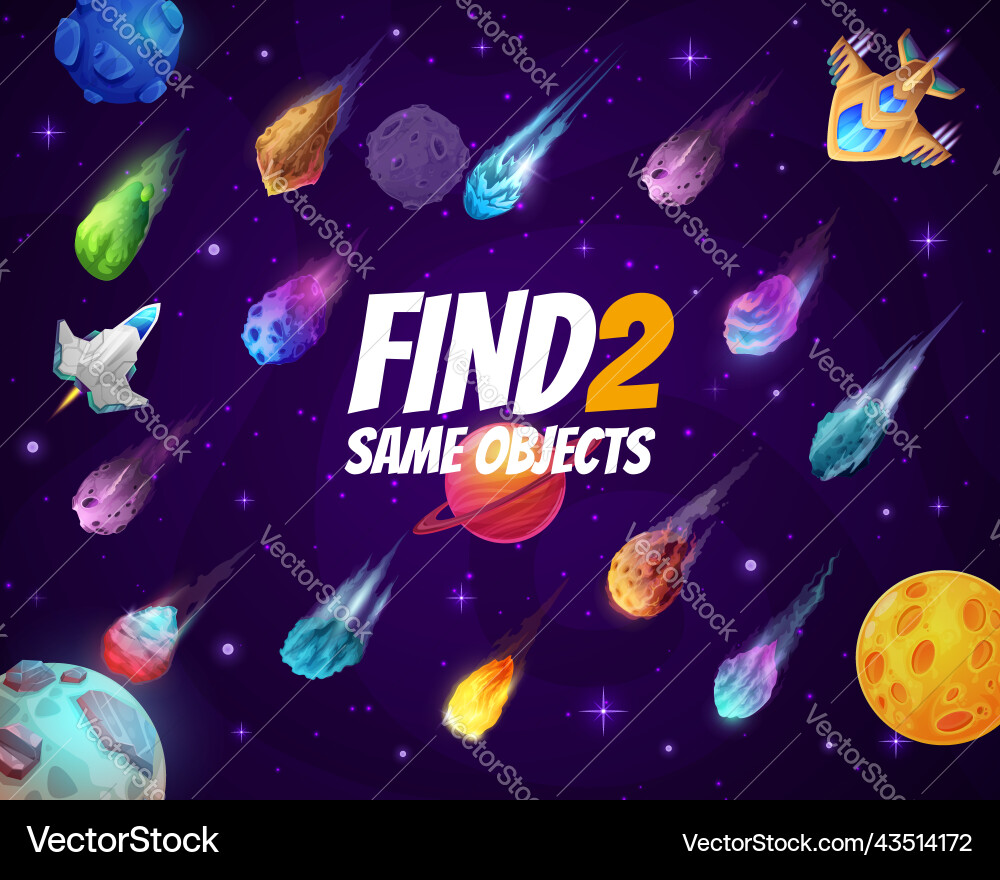 Find two same space comets asteroids and meteors Vector Image